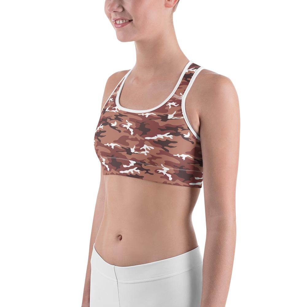 Womens Sports Bra Brown Camo Brown/White | Gearbunch.com