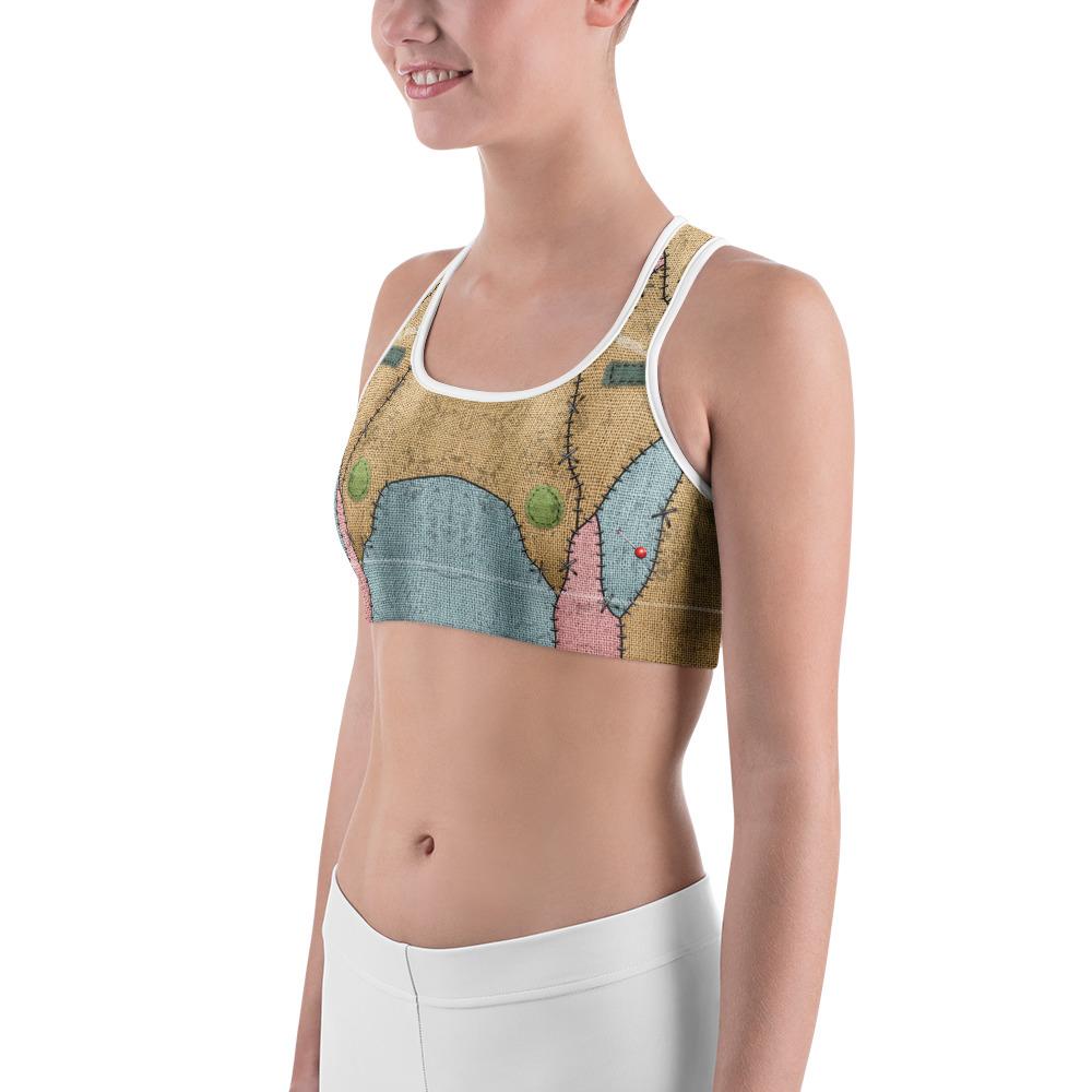 Womens Sports Bra Voodoo Doll Patch Brown/Pink/Blue | Gearbunch.com