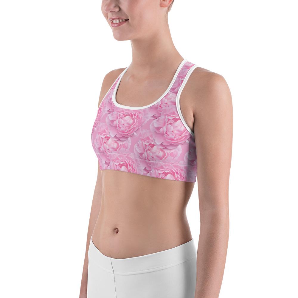 Womens Peony Flower Sports Bra Pink/White | Gearbunch.com