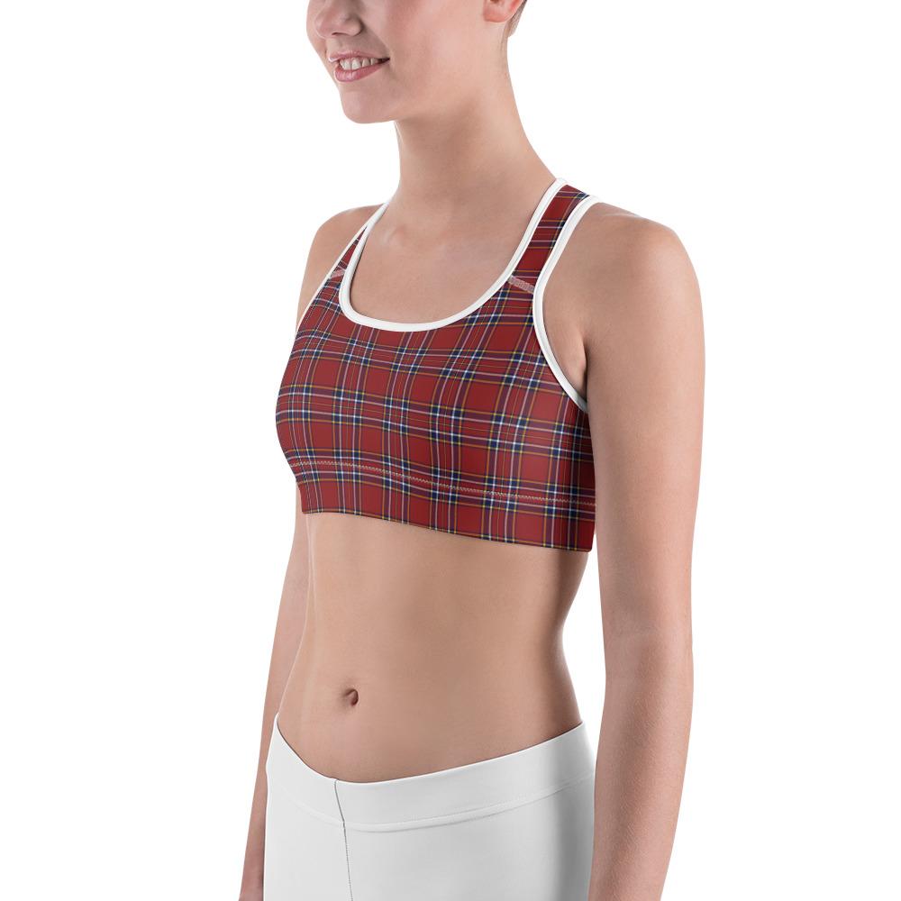 Womens Sports Bra Deep Red Tartan Red/Blue/White | Gearbunch.com