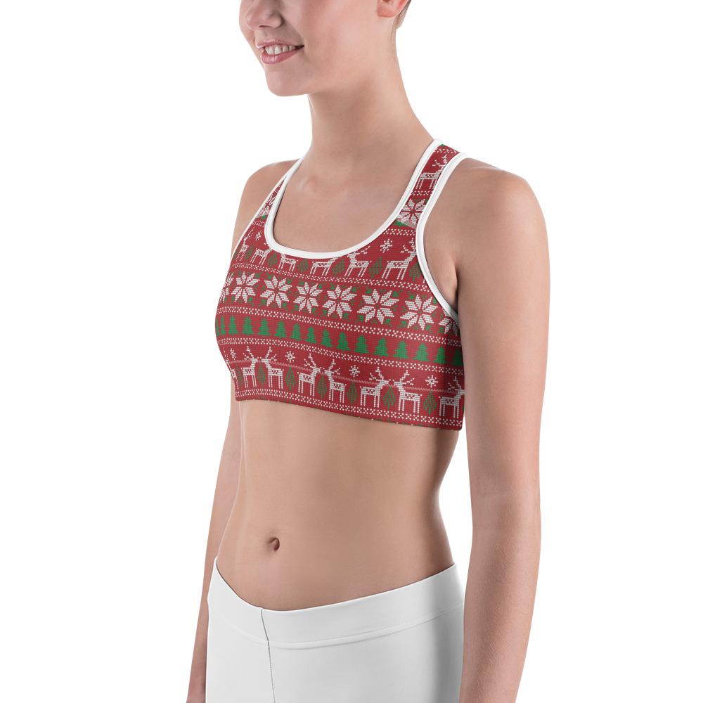 Women's Sports Bra Red Ugly Christmas Red/Green/White | Gearbunch.com