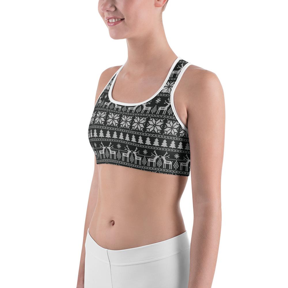 Womens Sports Bra B&W Ugly Christmas Black/White | Gearbunch.com