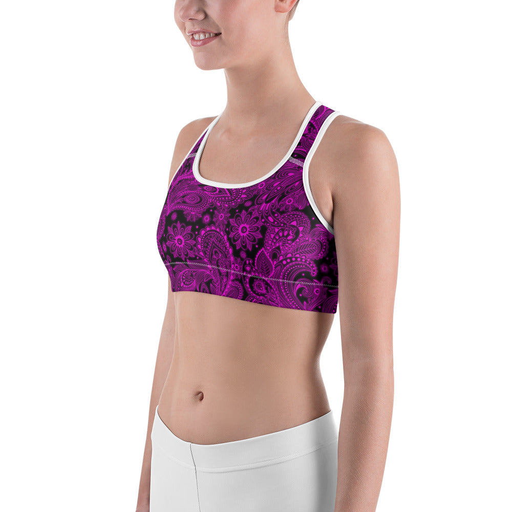 Womens Pink Glowing Floral Sports Bra BLack/Pink | Gearbunch.com