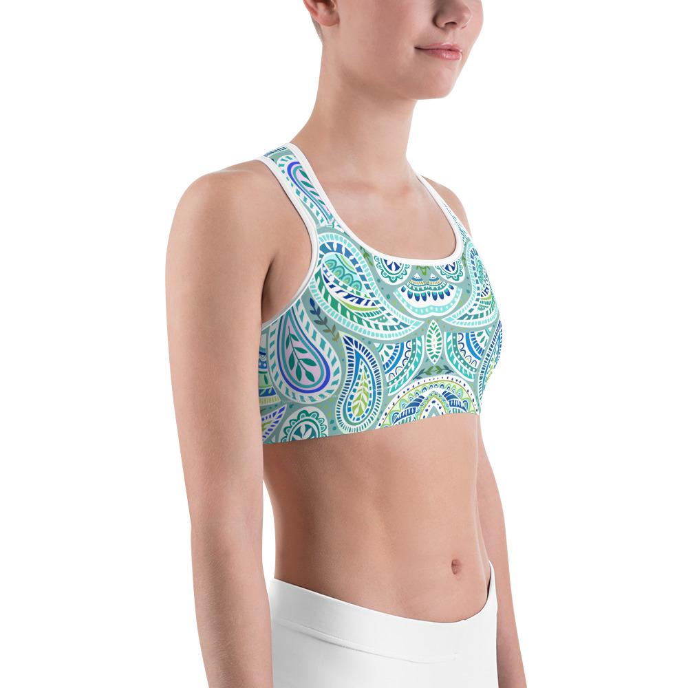 Blue and Green Paisley Sports Bra Gearbunch