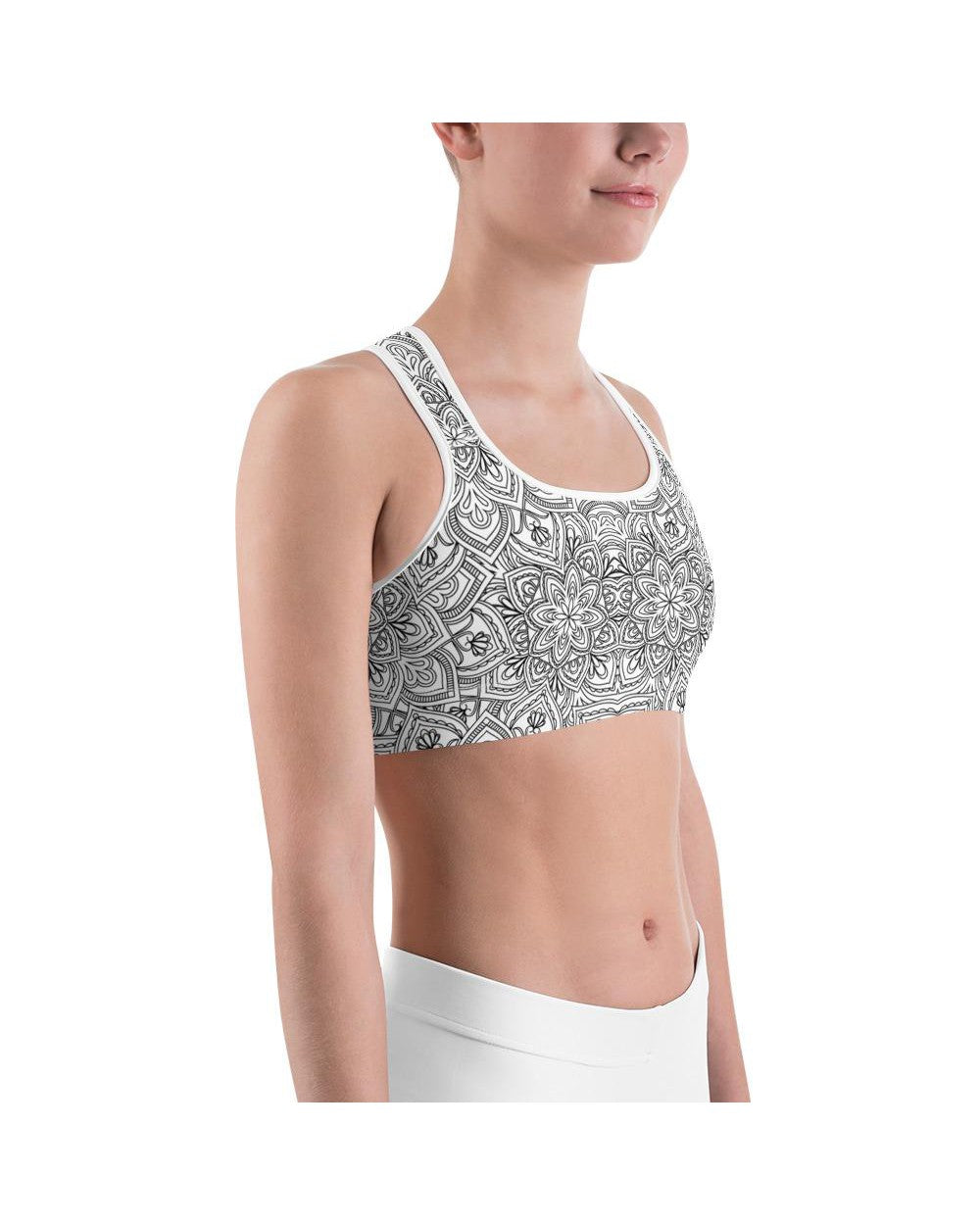 White & Black Mandala Sports Bra Gearbunch