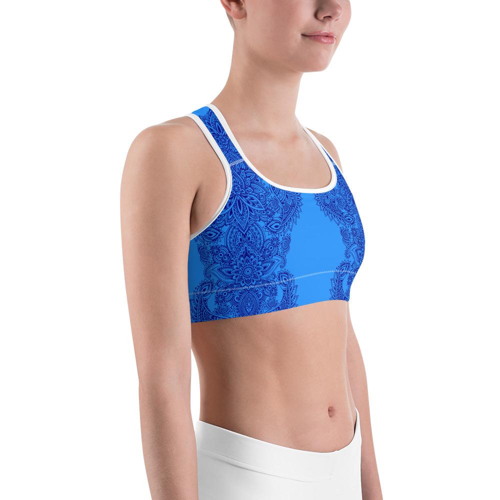 Blue and Navy Henna Tattoo Sports Bra Gearbunch