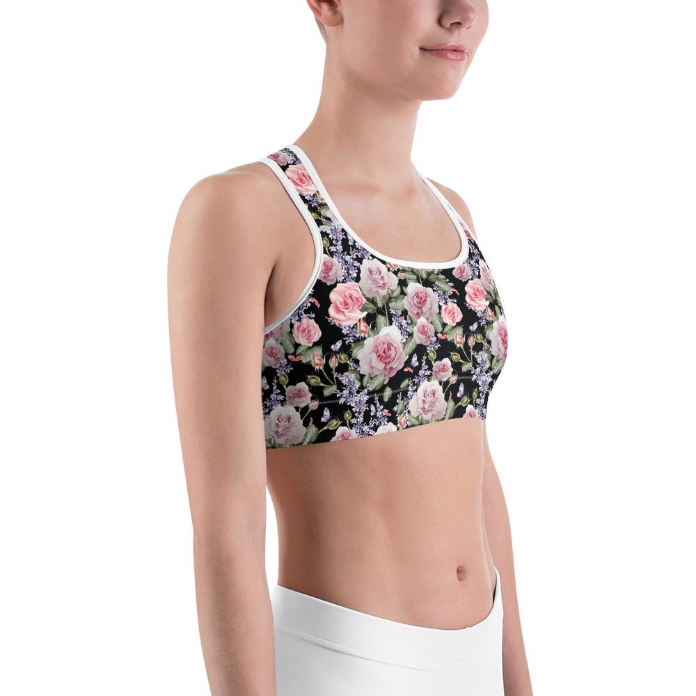 Watercolor Roses & Lavender Sports Bra Gearbunch