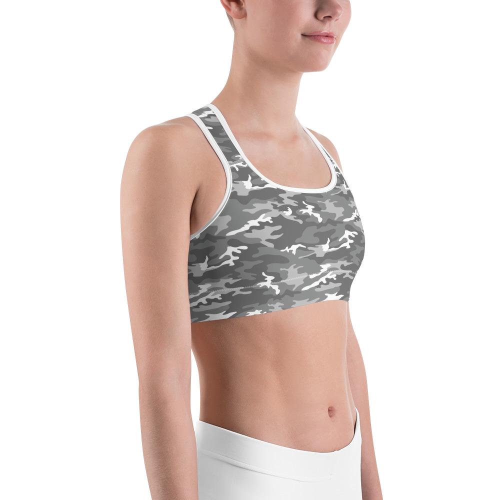 Womens Light Grey Camo Sports Bra Grey/White | Gearbunch.com