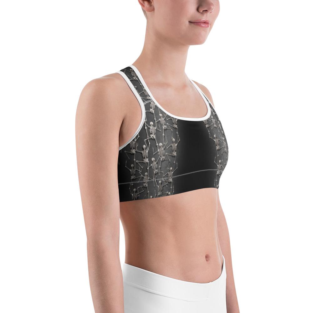 Womens Sports Bra Tiny Skeletons Creeping Up Grey/Black Gearbunch.com