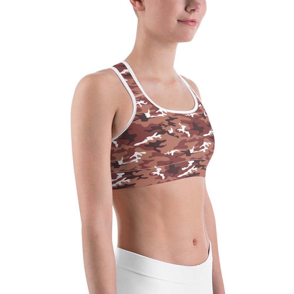 Womens Sports Bra Brown Camo Brown/White | Gearbunch.com