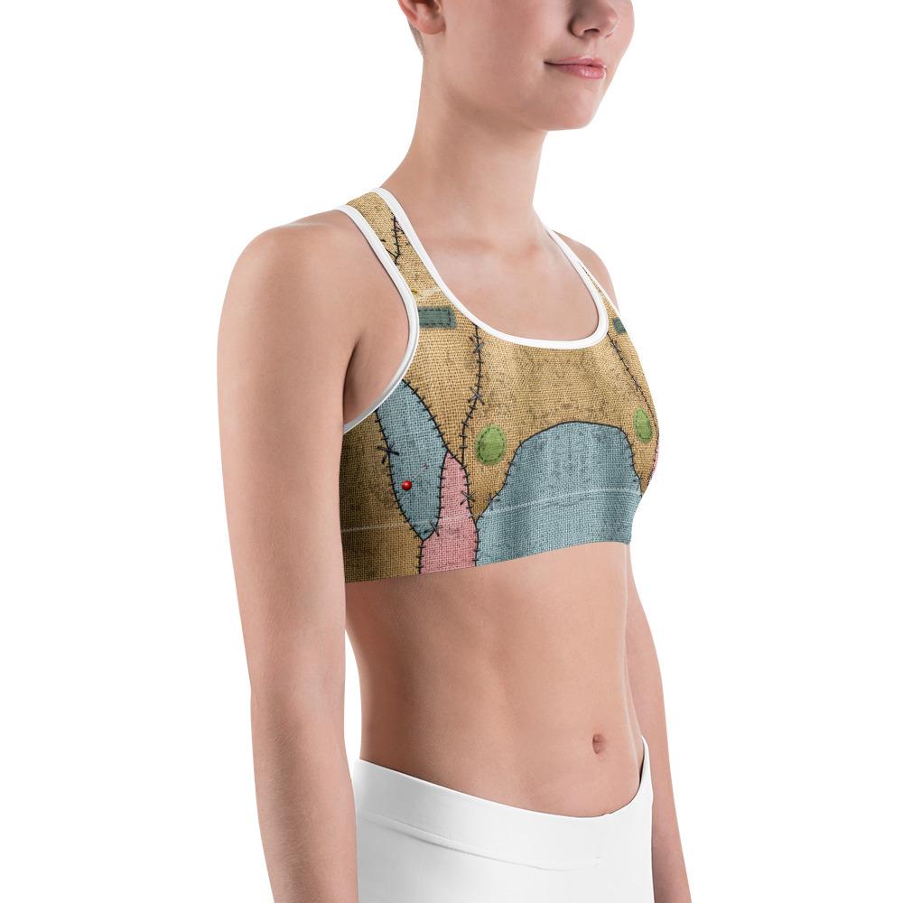 Womens Sports Bra Voodoo Doll Patch Brown/Pink/Blue | Gearbunch.com