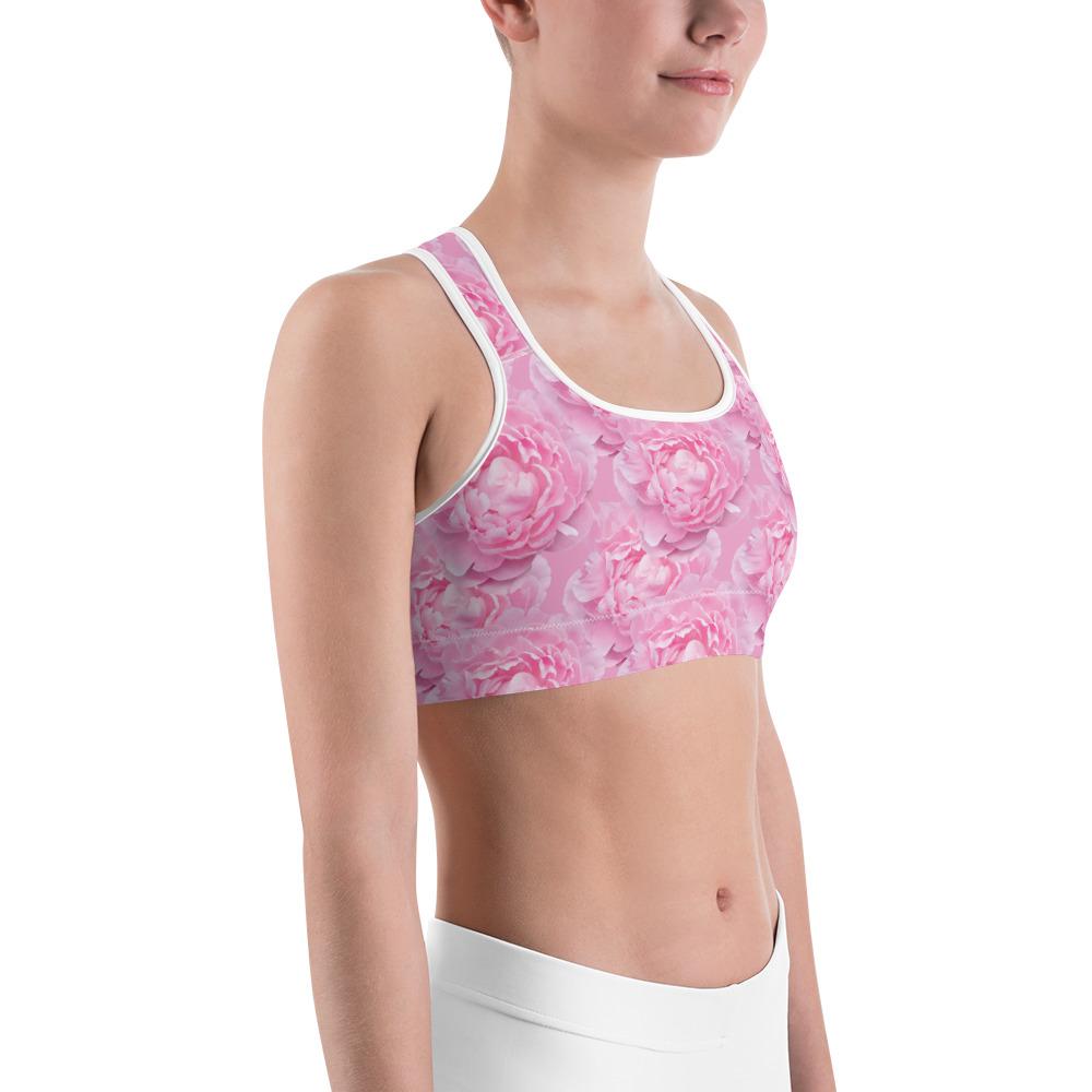 Womens Peony Flower Sports Bra Pink/White | Gearbunch.com