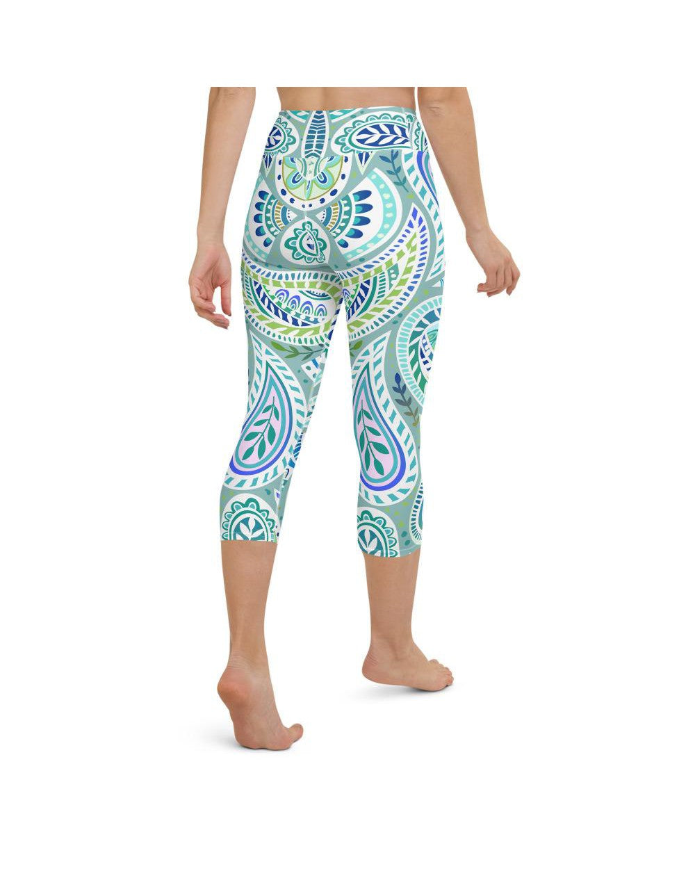 Blue and Green Paisley Yoga Capris Gearbunch