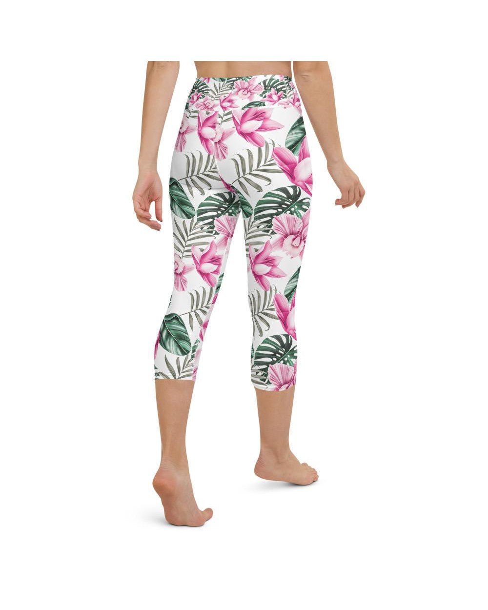 Tropical Floral White Yoga Capris Gearbunch