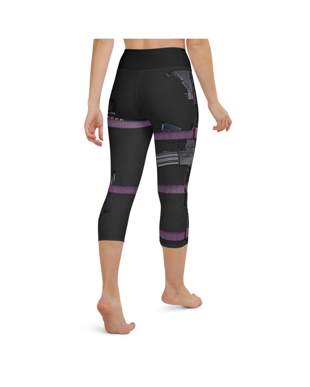 Womens Yoga Capris Guns & Make-up Carbon Black/Purple/White | Gearbunch.com