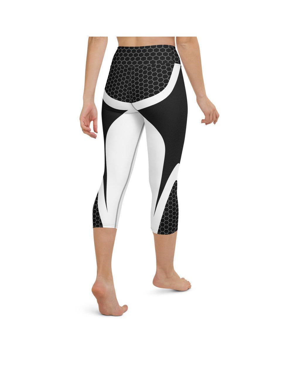 Womens Yoga Capris Black & White Honeycomb Carbon | Gearbunch.com