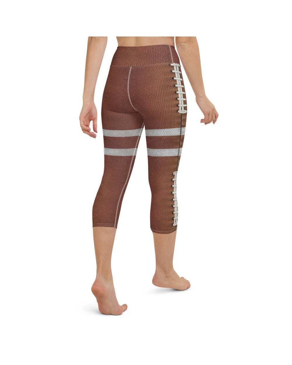 Womens Yoga Capris American Football Brown/White | Gearbunch.com