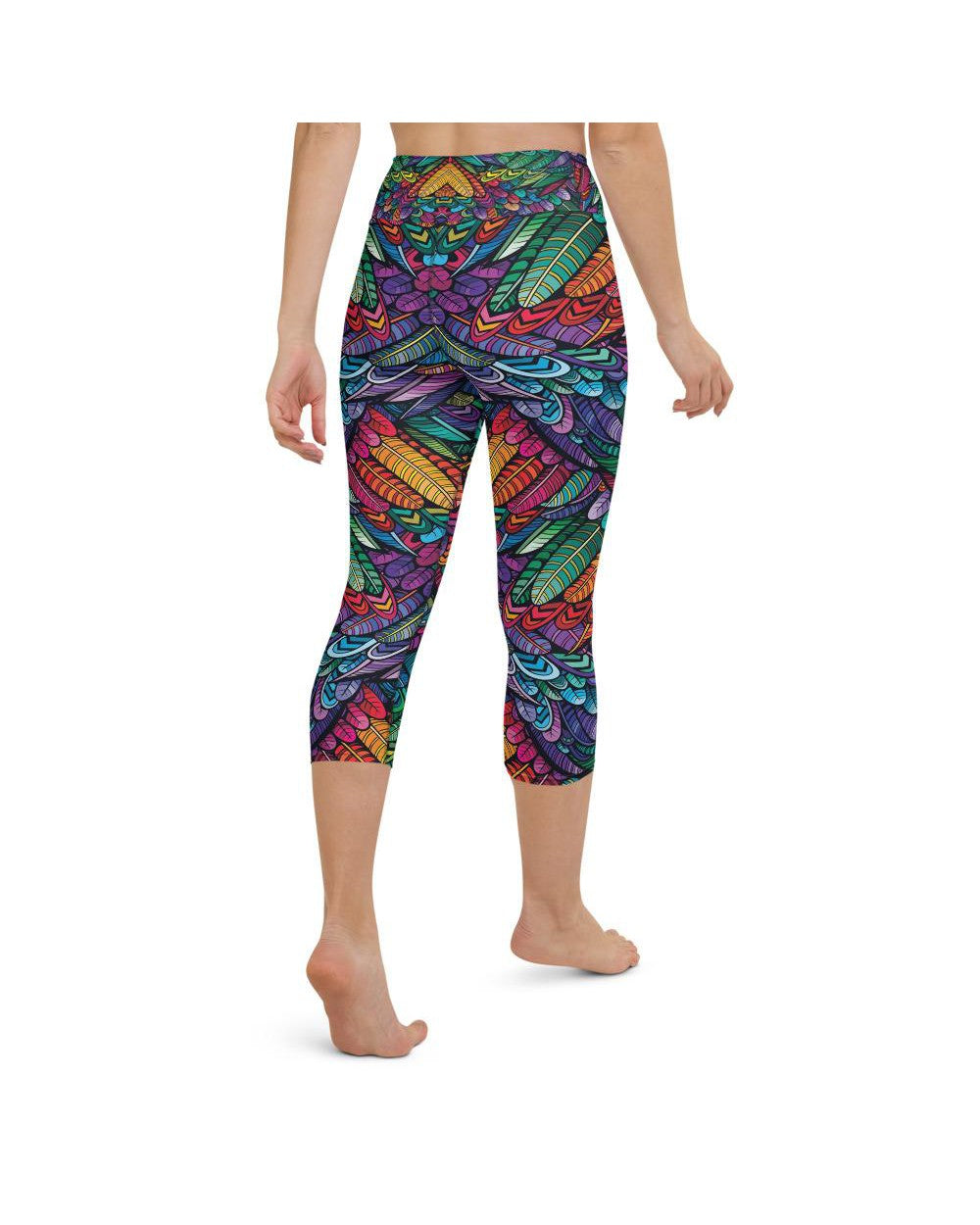 Womens Yoga Capris Colorful Feathers Green/Purple/Blue | Gearbunch.com