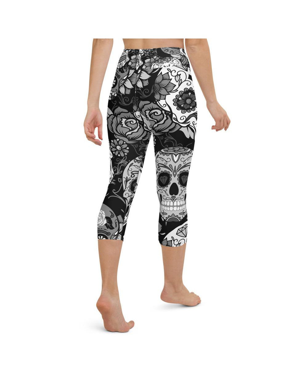 Womens Yoga Capris Black & White Sugar Skull | Gearbunch.com