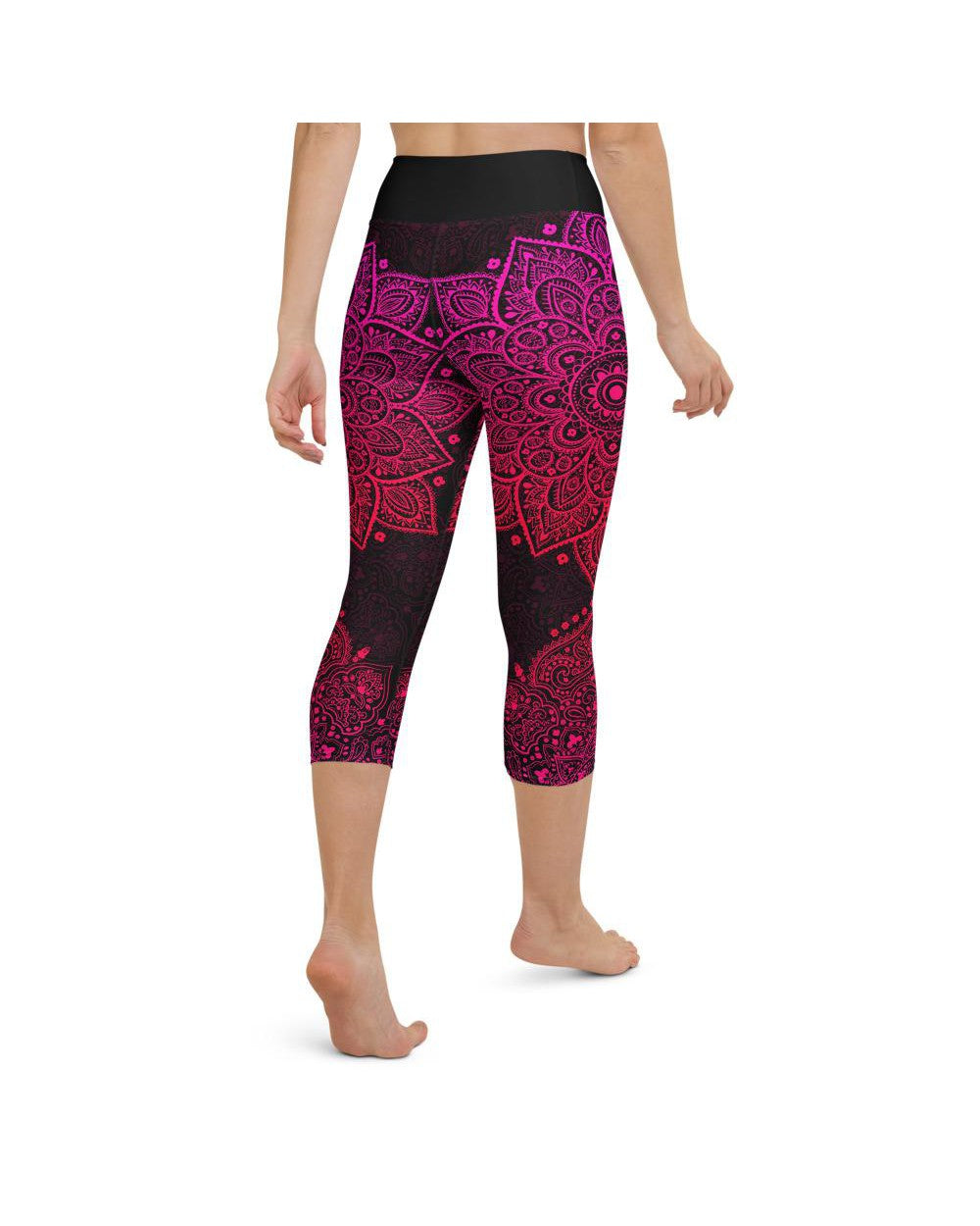 Womens Yoga Capris Pink Mandala Pink/Back | Gearbunch.com