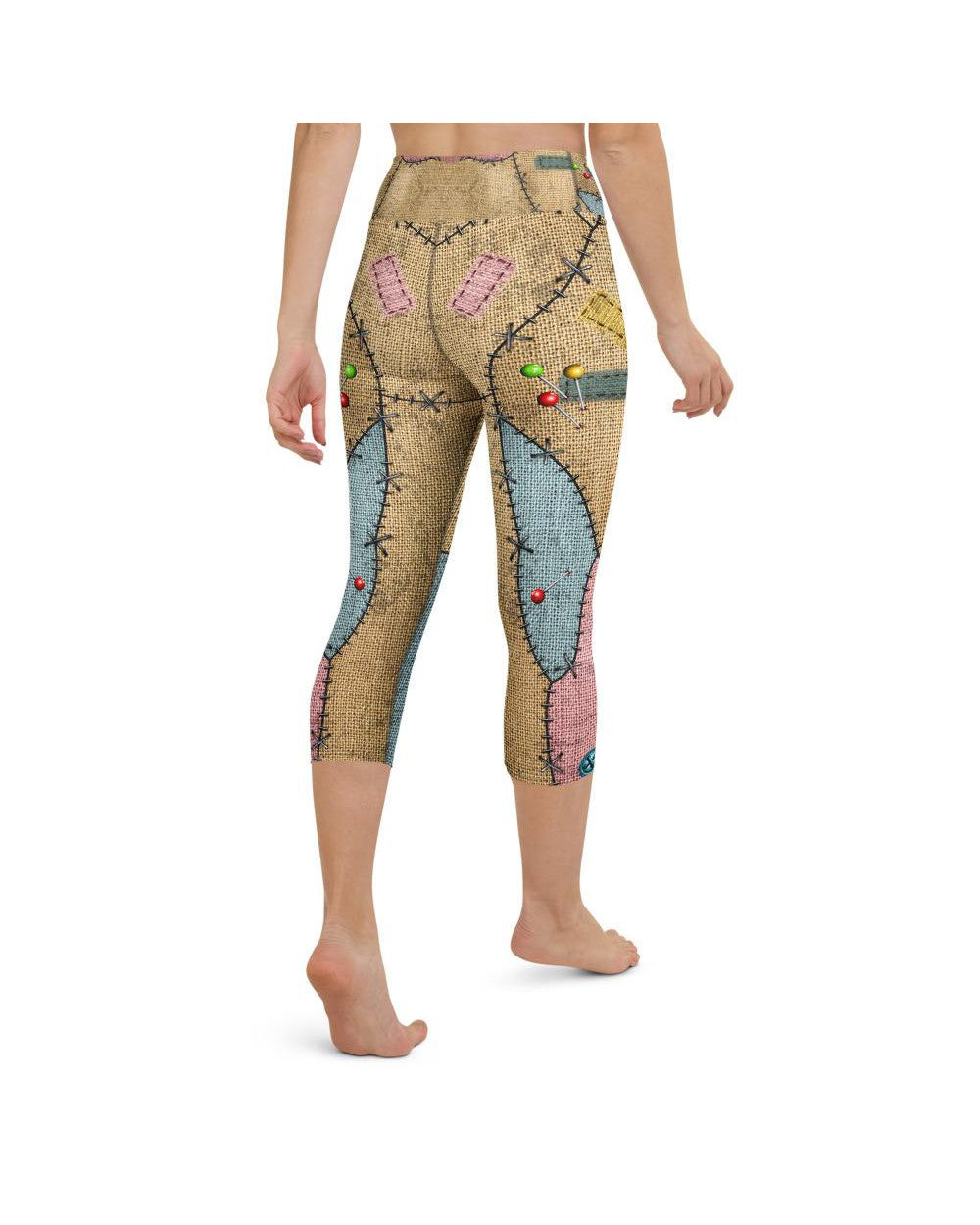 Womens Yoga Capris Voodoo Doll Patch Brown/Blue/Pink | Gearbunch.com