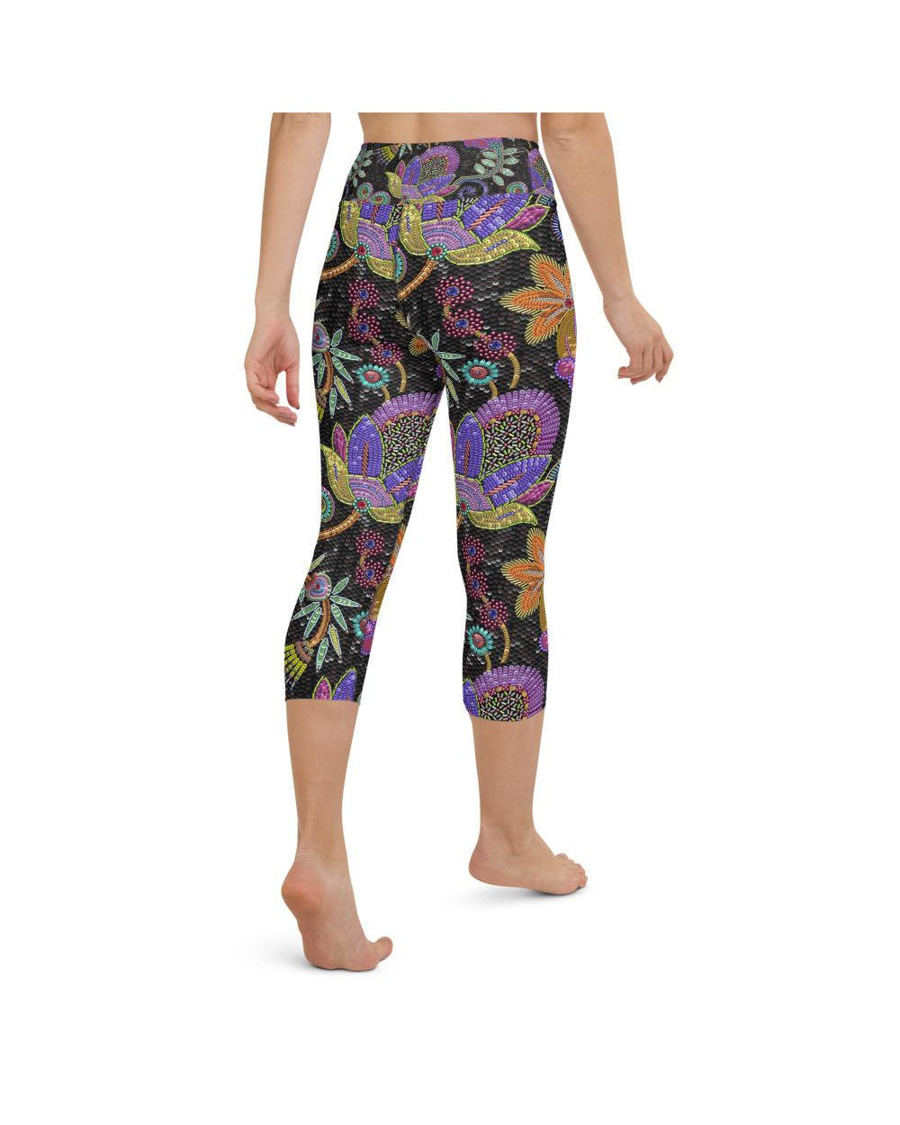 Womens Yoga Capris Faux Paillette Flower Grey/Green | Gearbunch.com