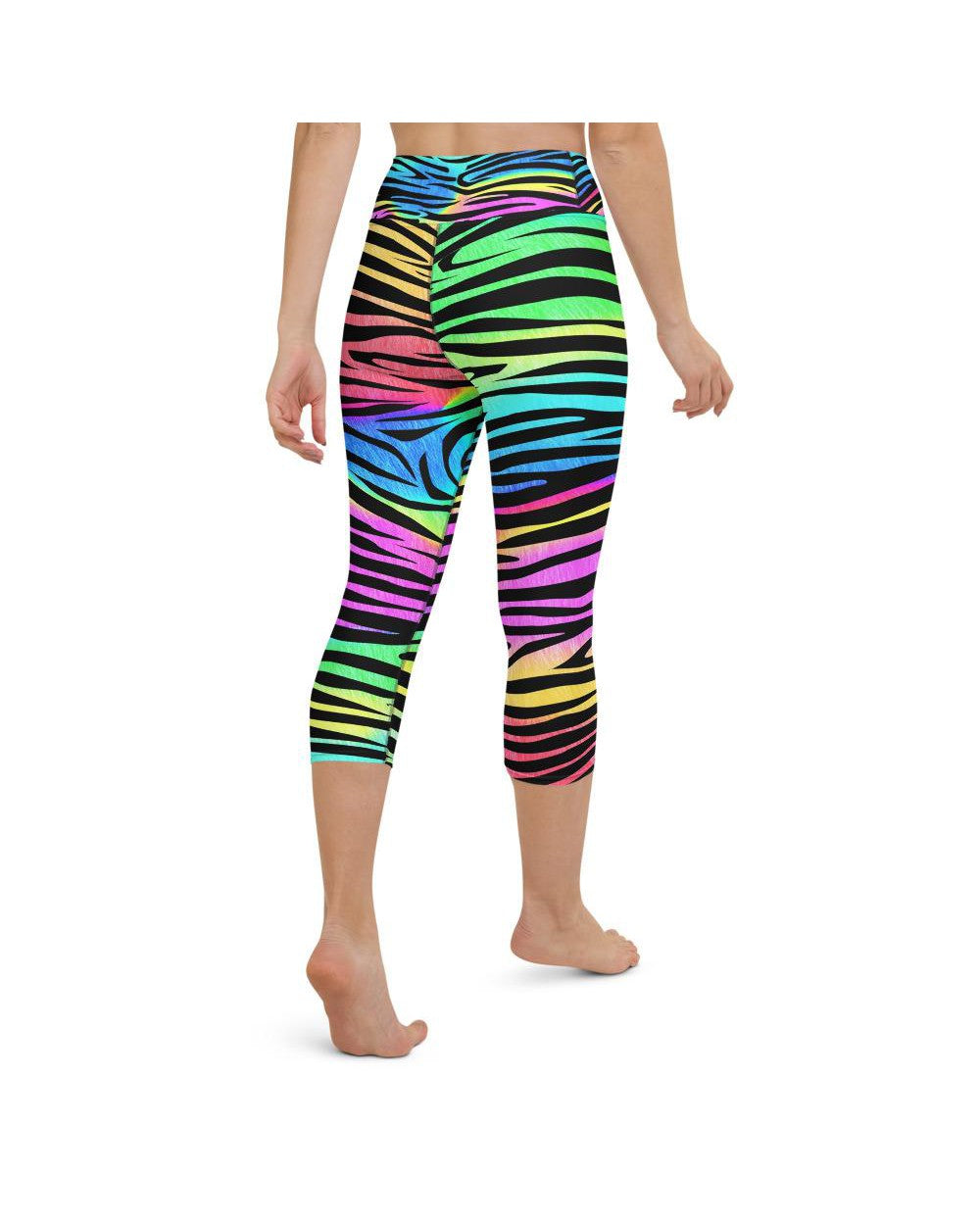 Womens Yoga Capri Colorful Zebra Striped Rainbow | Gearbunch.com