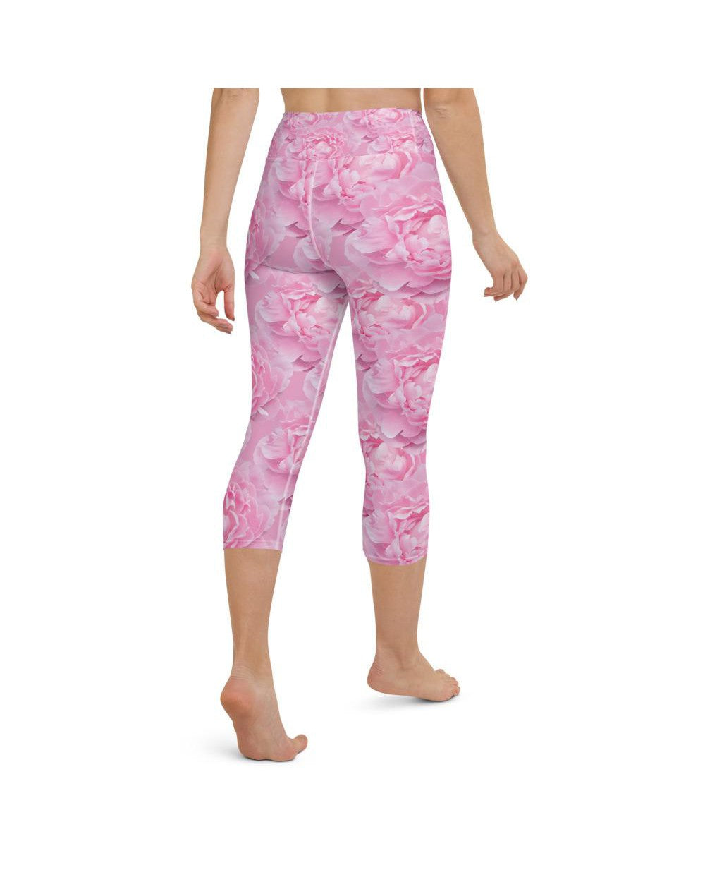 Womens Yoga Capris Peony Flower Pink/White | Gearbunch.com