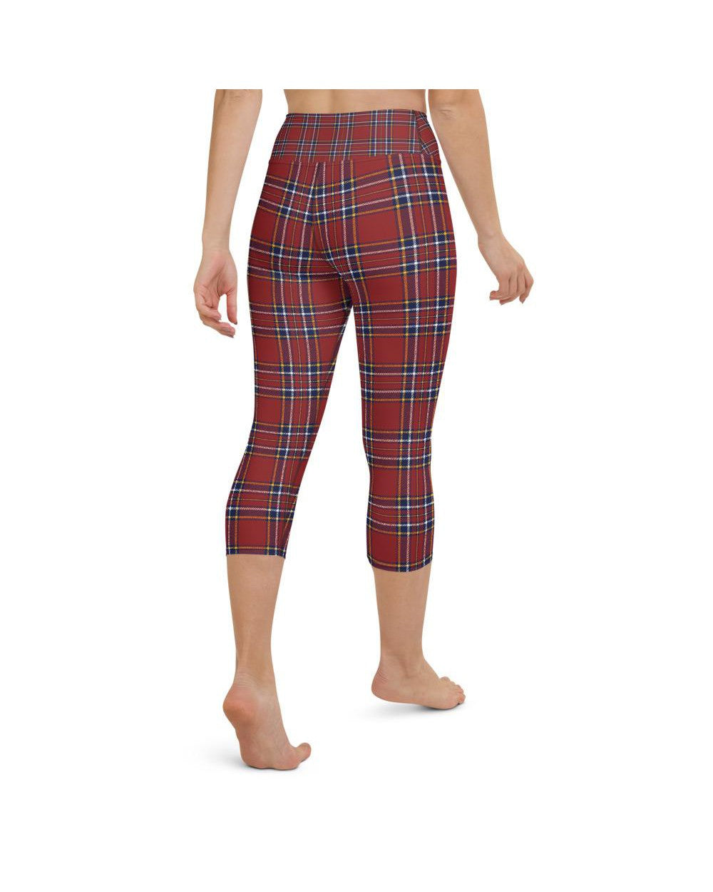 Womens Yoga Capris Deep Red Tartan Blue/White/Red | Gearbunch.com