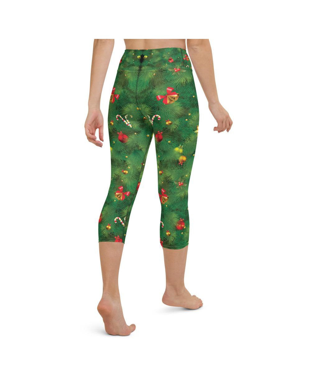 Womens Yoga Capris Realistic Christmas Tree Green/Gold | Gearbunch.com