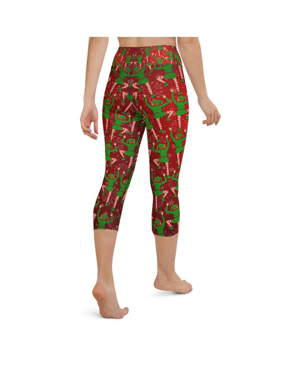 Womens Yoga Capris Santa's Elves Red/Green/White | Gearbunch.com