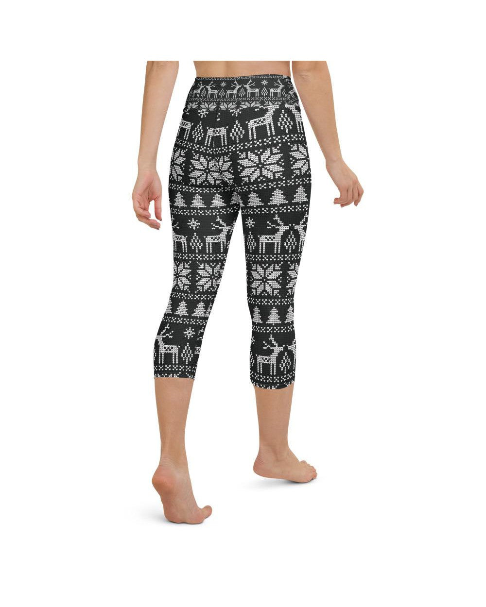 Womens Yoga Capris B&W Ugly Christmas Black/White