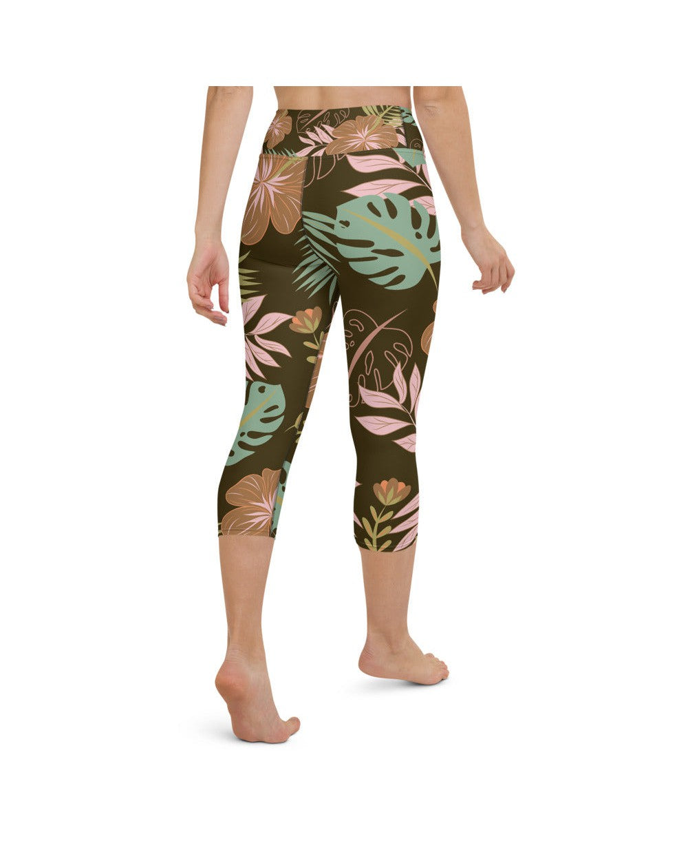 Womens Yoga Capris Fall Floral Brown/Pink/Green | Gearbunch.com