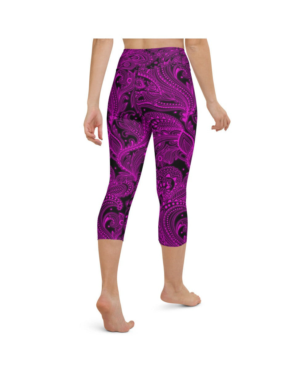 Womens Yoga Capris Pink Glowing Floral Black/Pink | Gearbunch.com