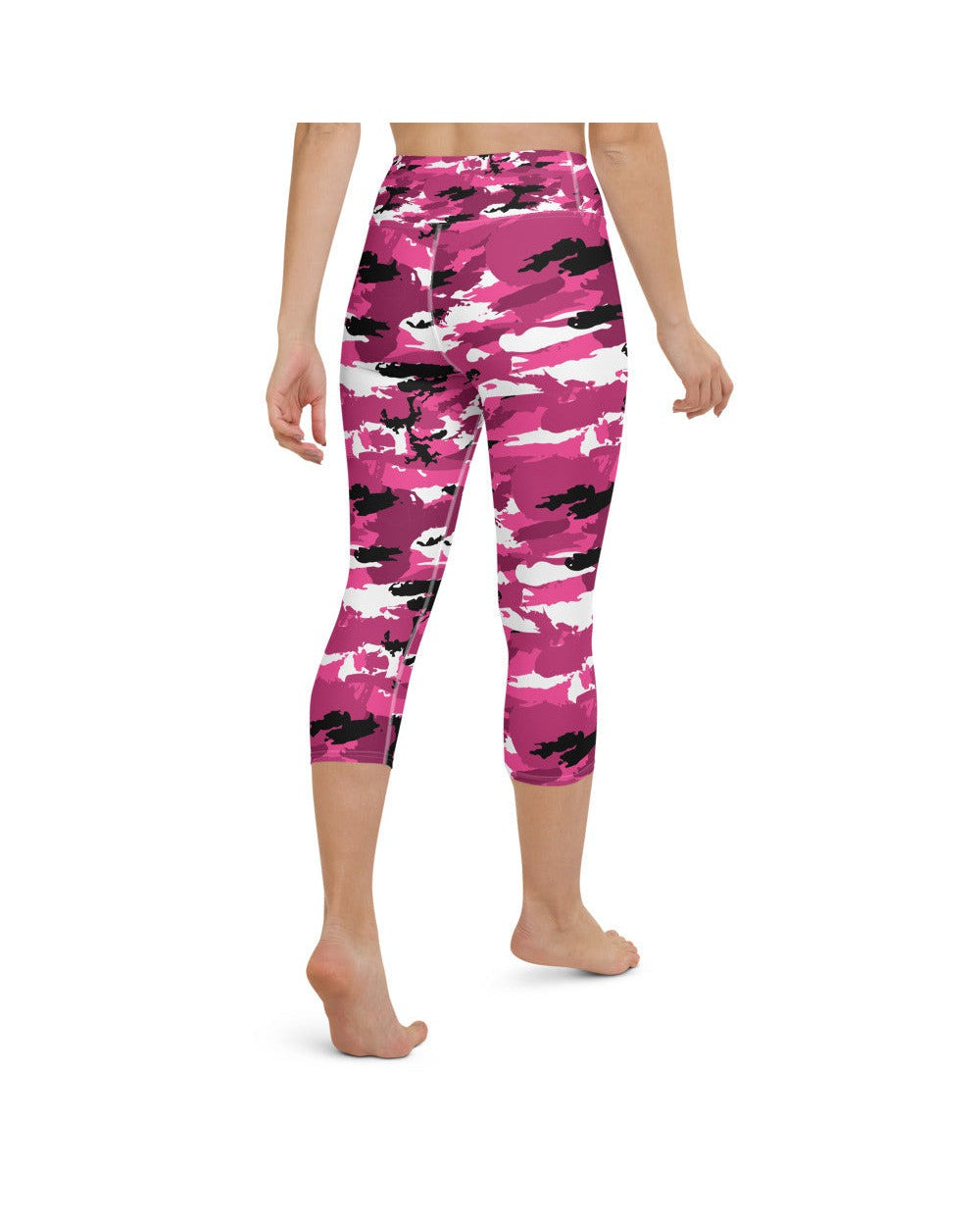 Camo Capris, Black & White Printed Capri Pants Leggings for Women 