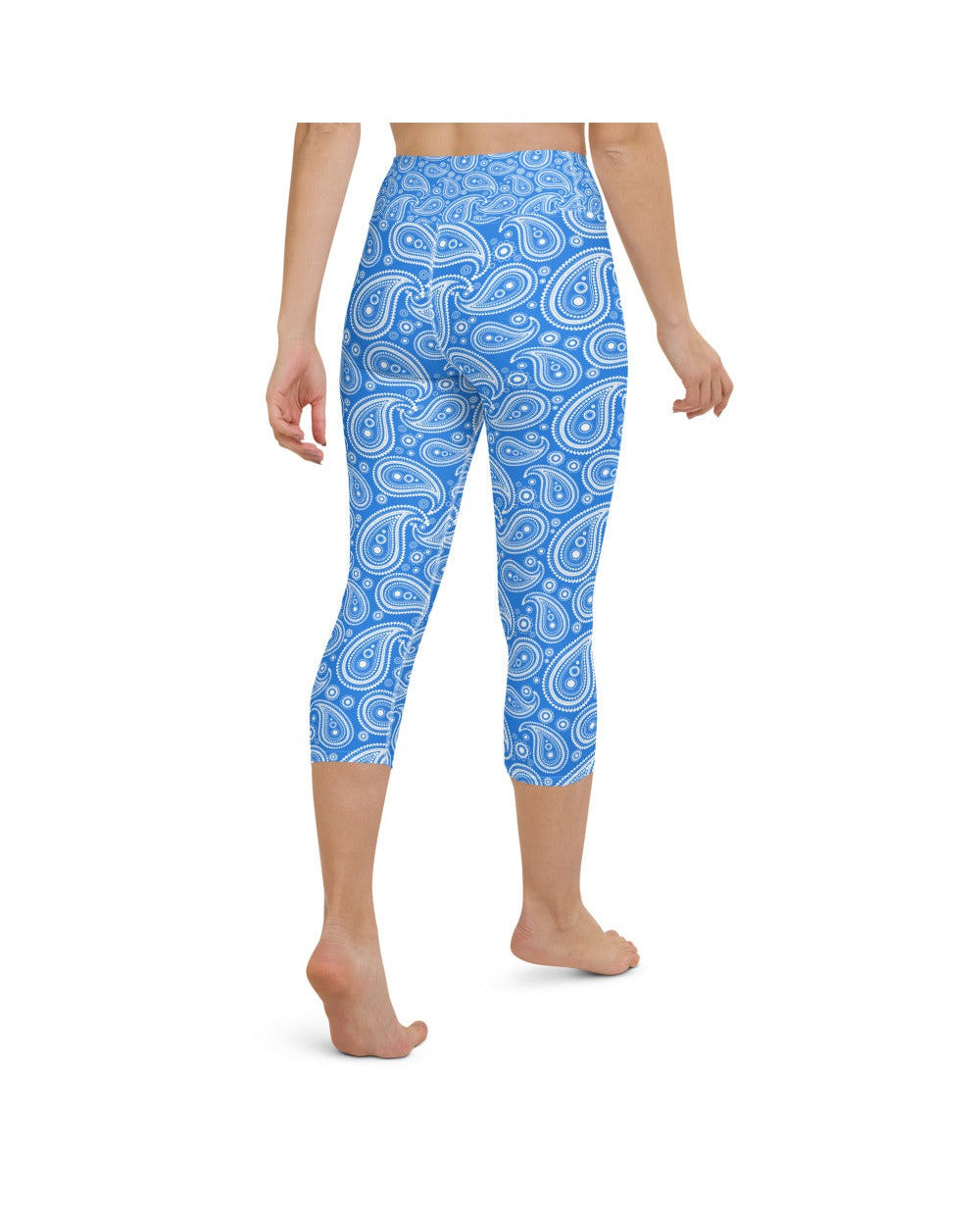 Womens Yoga Capris Blue & White Paisley | Gearbunch.com