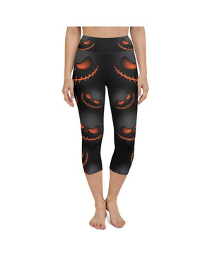 Halloween Evil Pumpkin Grin Yoga Capris Gearbunch