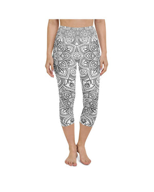 White & Black Mandala Yoga Capris Gearbunch