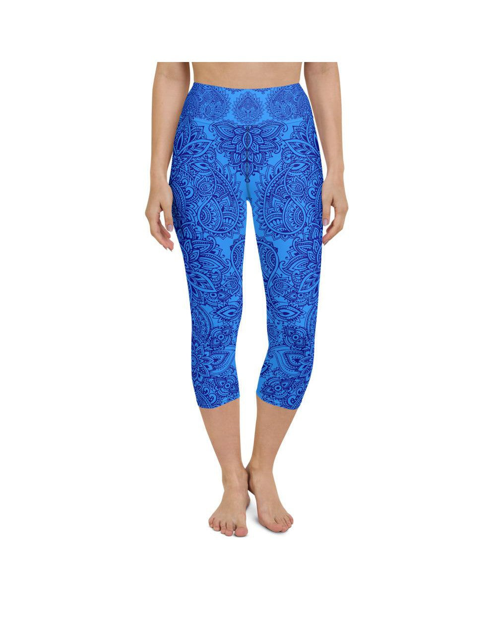 Blue and Navy Henna Tattoo Yoga Capris Gearbunch