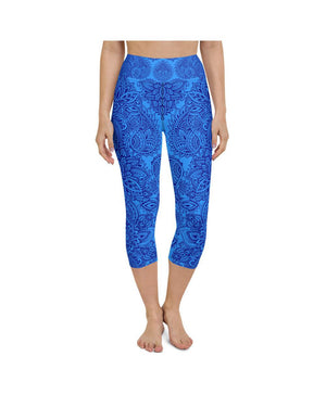 Blue and Navy Henna Tattoo Yoga Capris Gearbunch