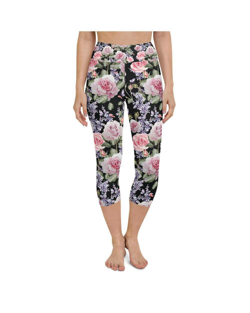 Watercolor Roses & Lavender Yoga Capris Gearbunch