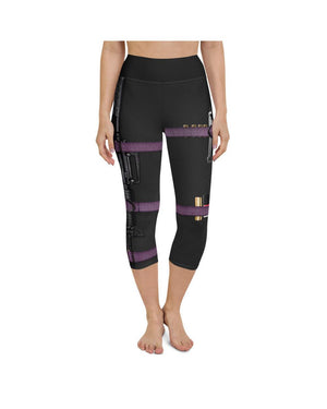 Womens Yoga Capris Guns & Make-up Carbon Black/Purple/White | Gearbunch.com