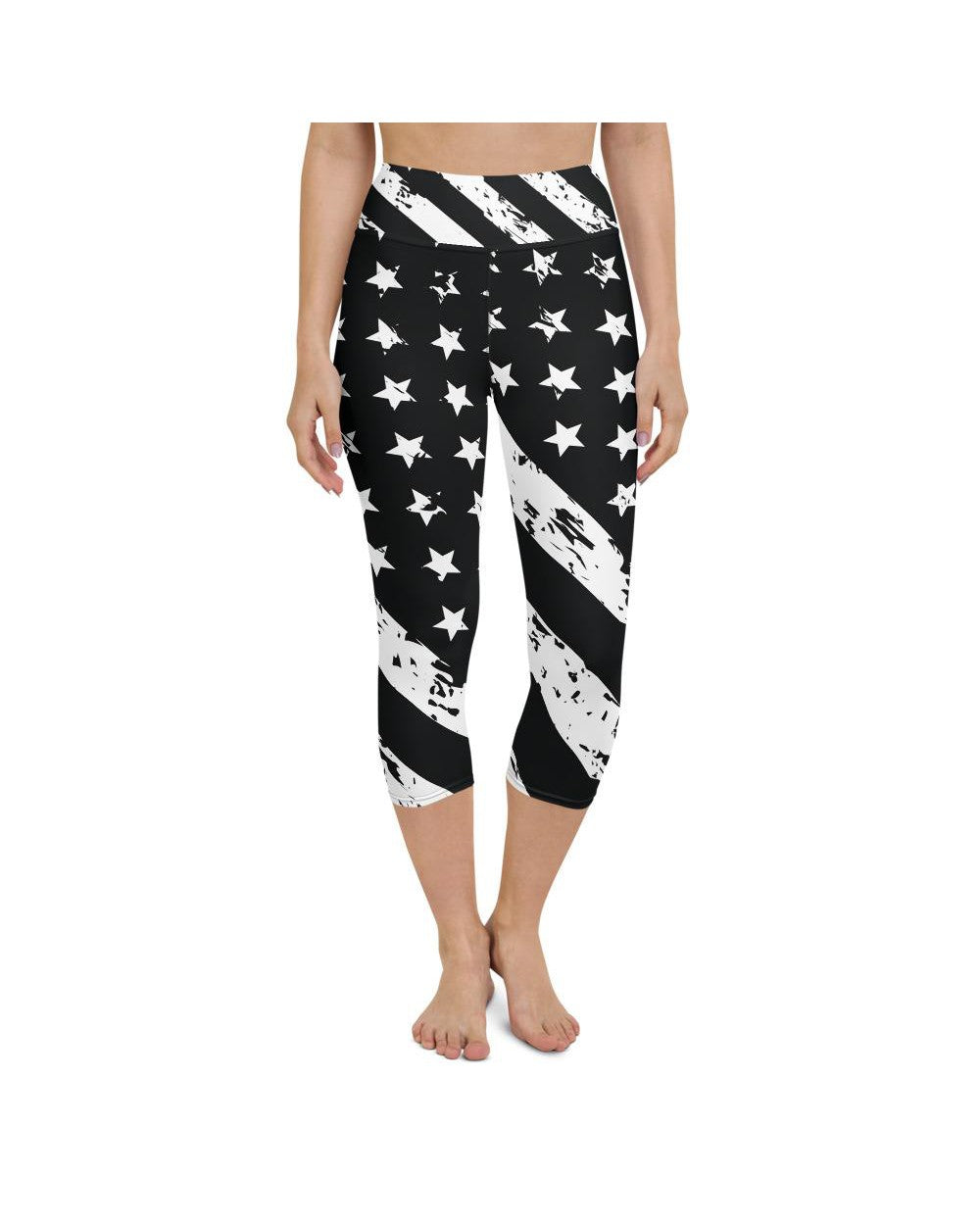 Womens Yoga Capris Black & White American Flag | Gearbunch.com