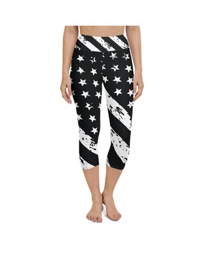 Womens Yoga Capris Black & White American Flag | Gearbunch.com