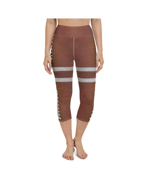 Womens Yoga Capris American Football Brown/White | Gearbunch.com