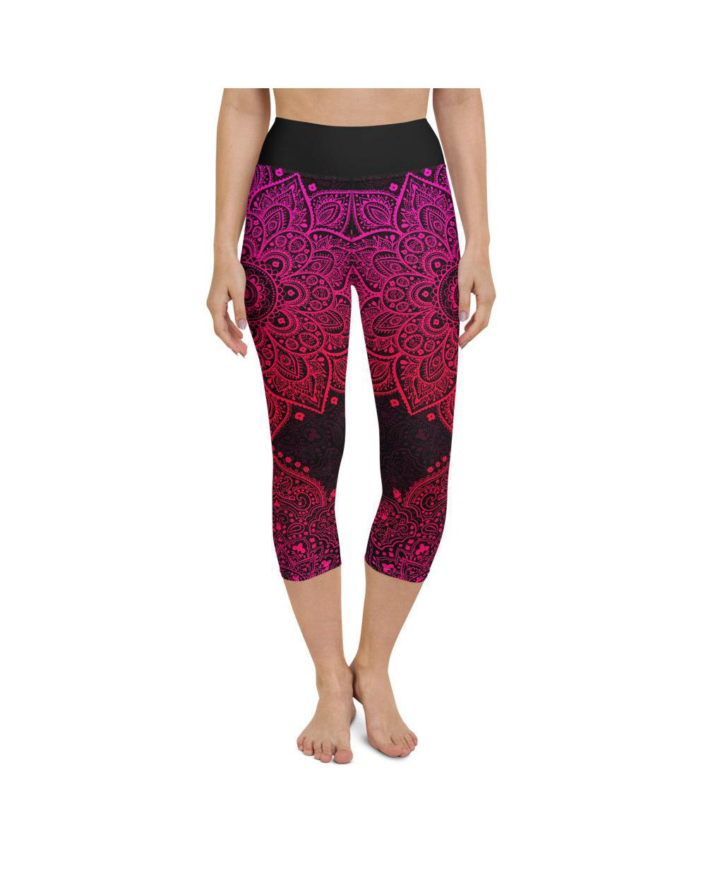 Womens Yoga Capris Pink Mandala Pink/Back | Gearbunch.com