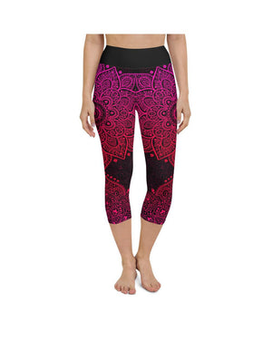 Womens Yoga Capris Pink Mandala Pink/Back | Gearbunch.com