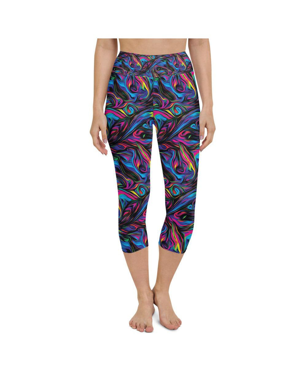 Womens Yoga Capris Psychedelic Neon Paint  Blue/Pink | Gearbunch.com