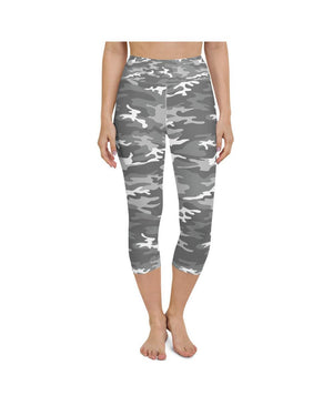 Womens Yoga Capris Light Grey Camo Grey/White | Gearbunch.com