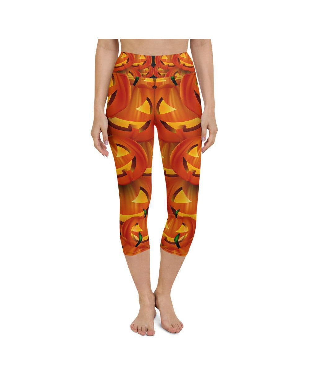 Womens Yoga Capris Halloween Pumpkin Orange/Yellow | Gearbunch.com